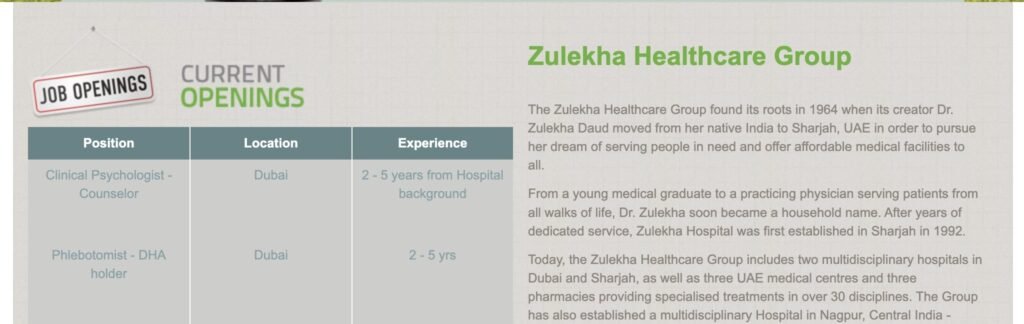 Zulekha Hospital Careers in Dubai